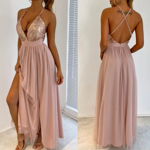 Luxe sequins open back party formal evening wedding gown dress - Picture 7 of 16